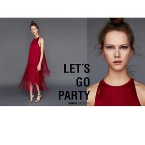 red fringe dress zara